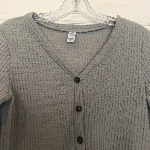 Harper Canyon Gray Waffle Knit Button Cardigan V neck - Picture 4 of 6